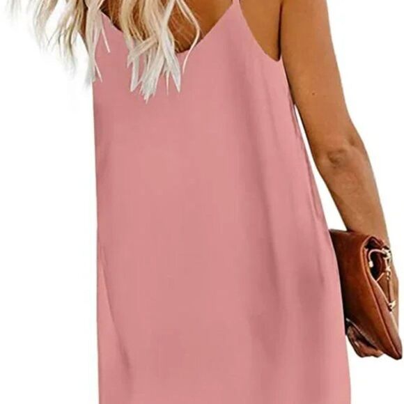 Summer Spaghetti Strap Button Down V Neck Sleeveless Casual Mini Dress - Picture 3 of 5